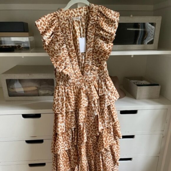 ULLA JOHNSON Viola gown tiered layered cheetah size 2 leopard dress - Picture 12 of 13